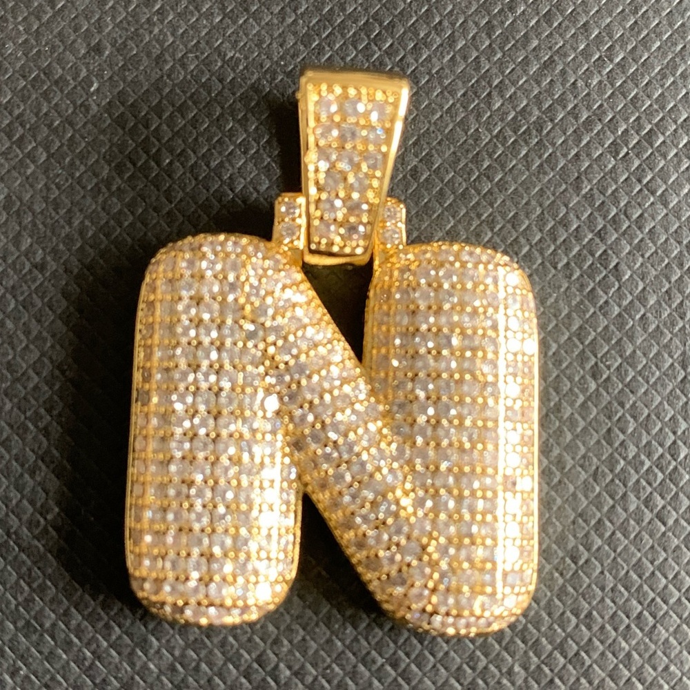 Bubble Initial “N” Cubic Zirconia Charm